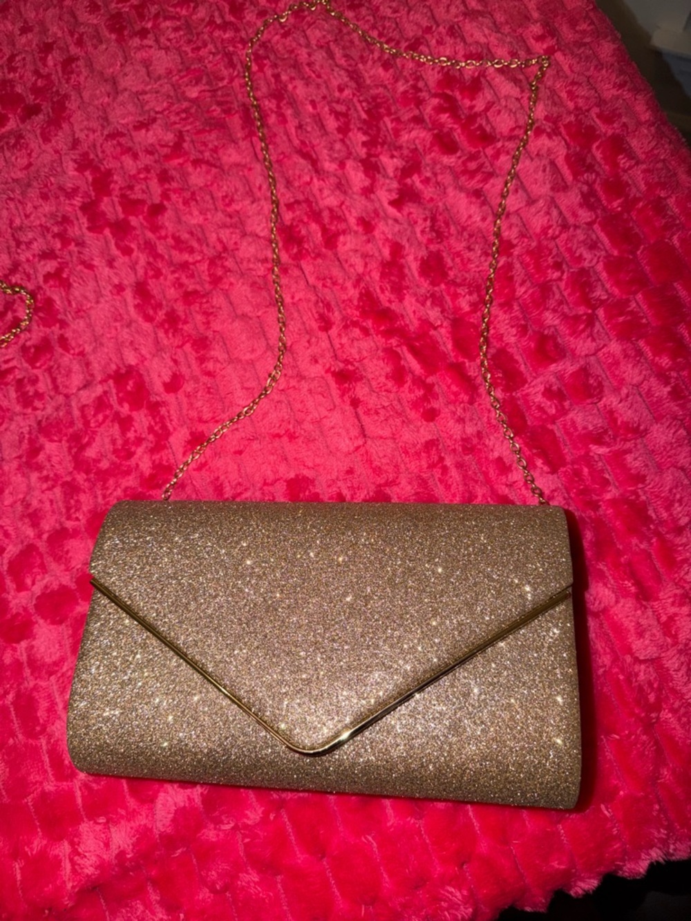 Rose Gold Glitter Envelope Clutch with Chain Strap